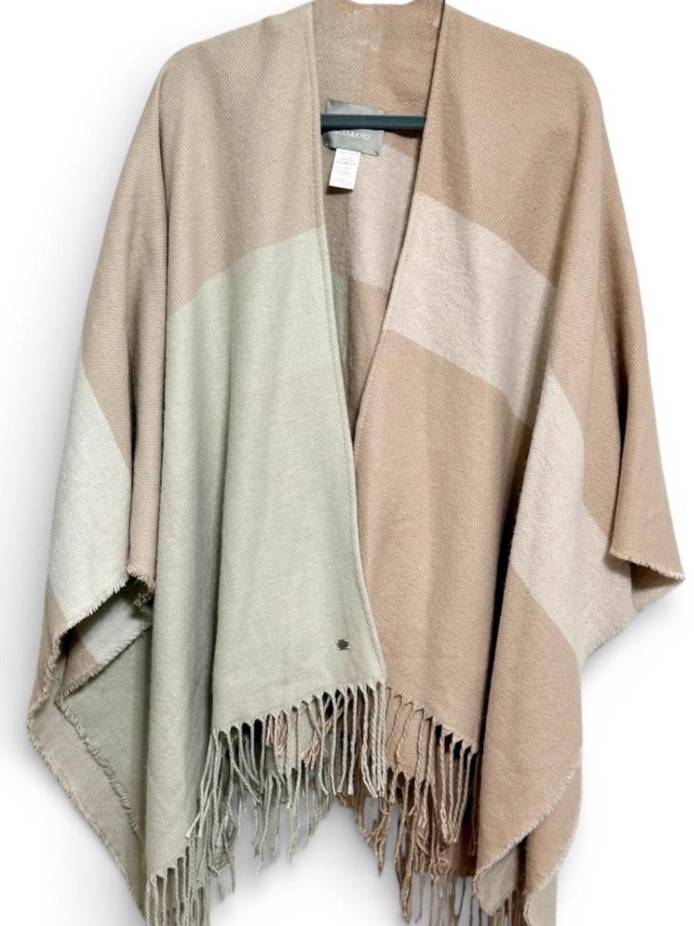 Soia & Kyo Wrap Womens One Size Multicolor Block Print Shawl Poncho with Fringes